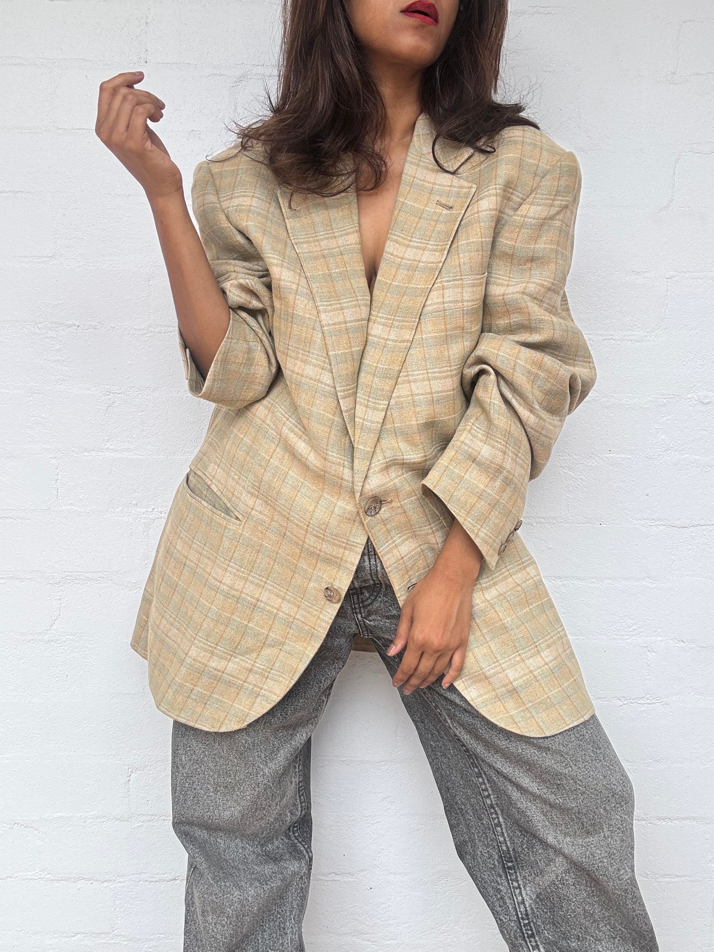 Vintage FENDI Check Tailored Blazer - 100% Linen