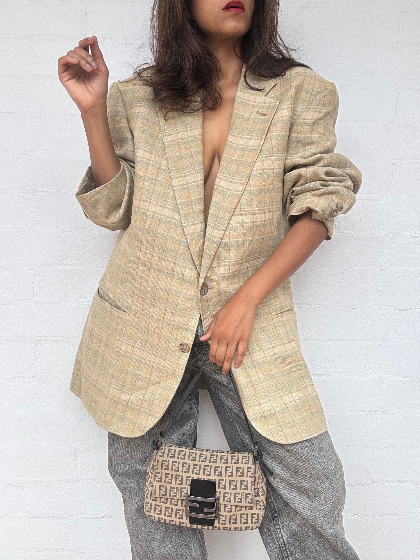 Vintage FENDI Check Tailored Blazer - 100% Linen