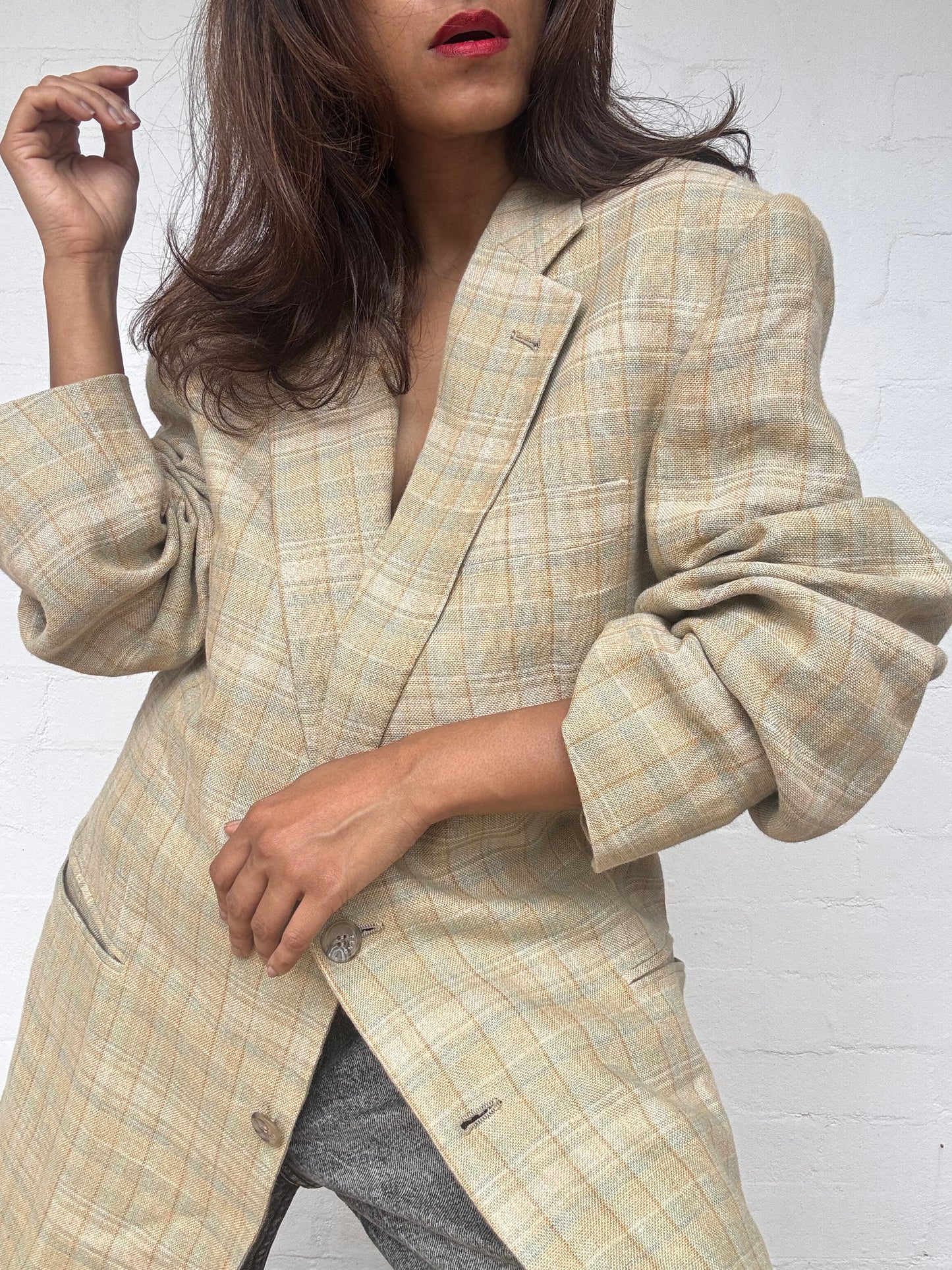 Vintage FENDI Check Tailored Blazer - 100% Linen