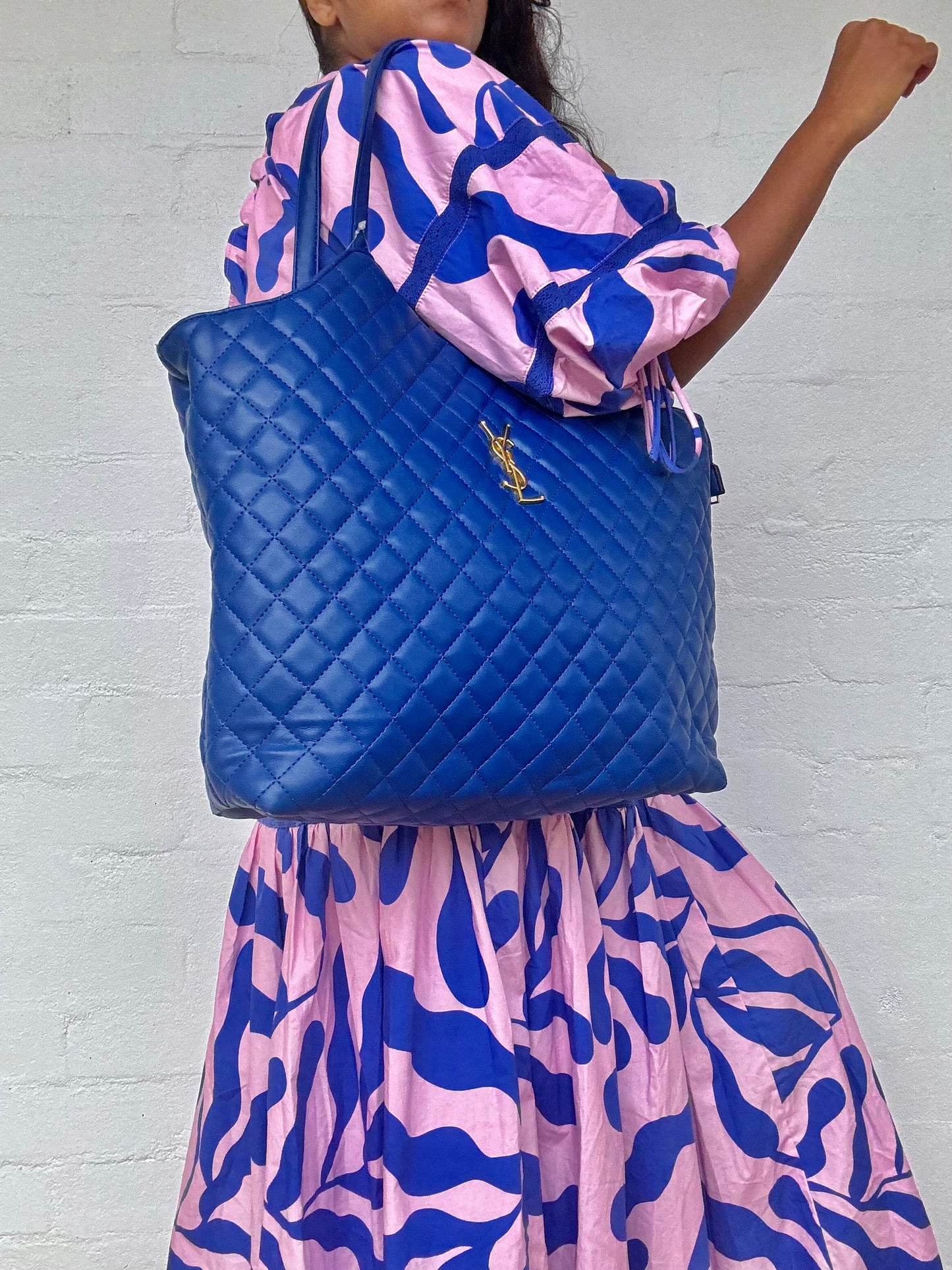 Designer Quilted Tote - Blue