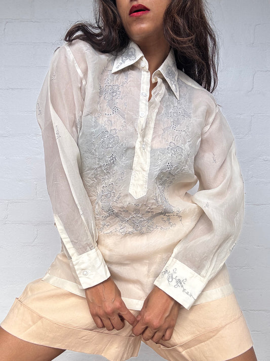 Vintage Silk Embroidered Lace Shirt