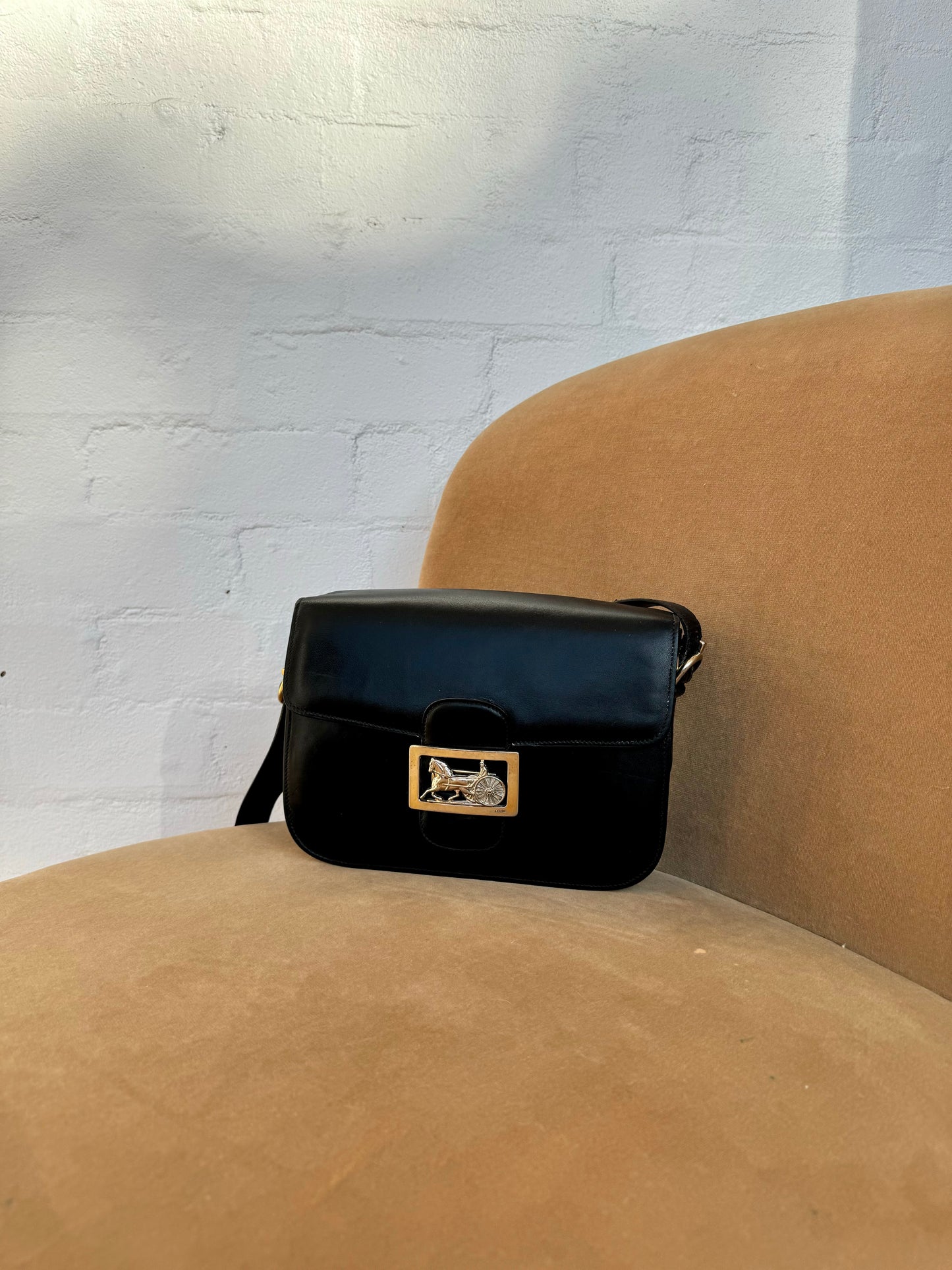 Authentic Vintage CELINE Carriage Leather Black Shoulder Bag