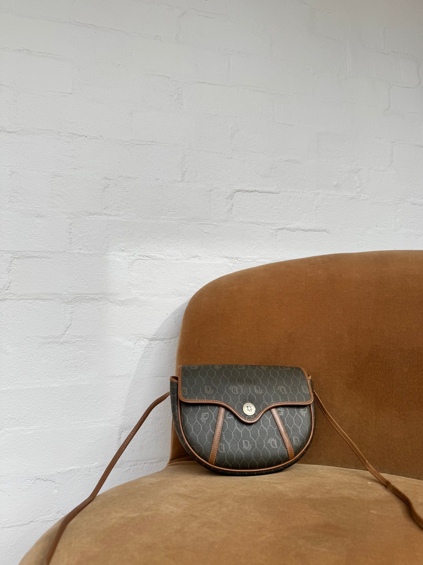 Vintage Christian Dior Brown Honeycomb Crossbody Bag