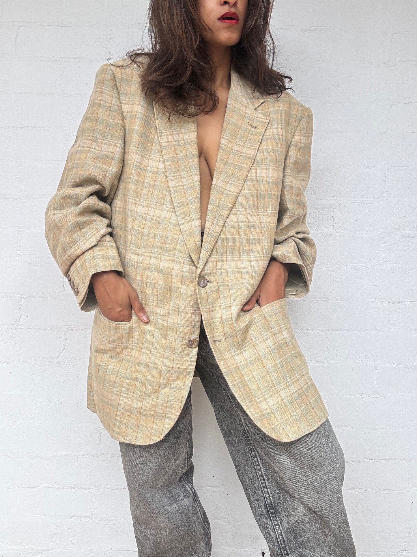 Vintage FENDI Check Tailored Blazer - 100% Linen