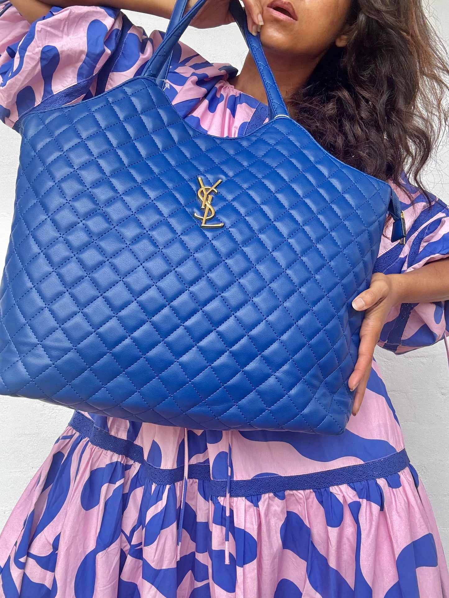 Designer Quilted Tote - Blue