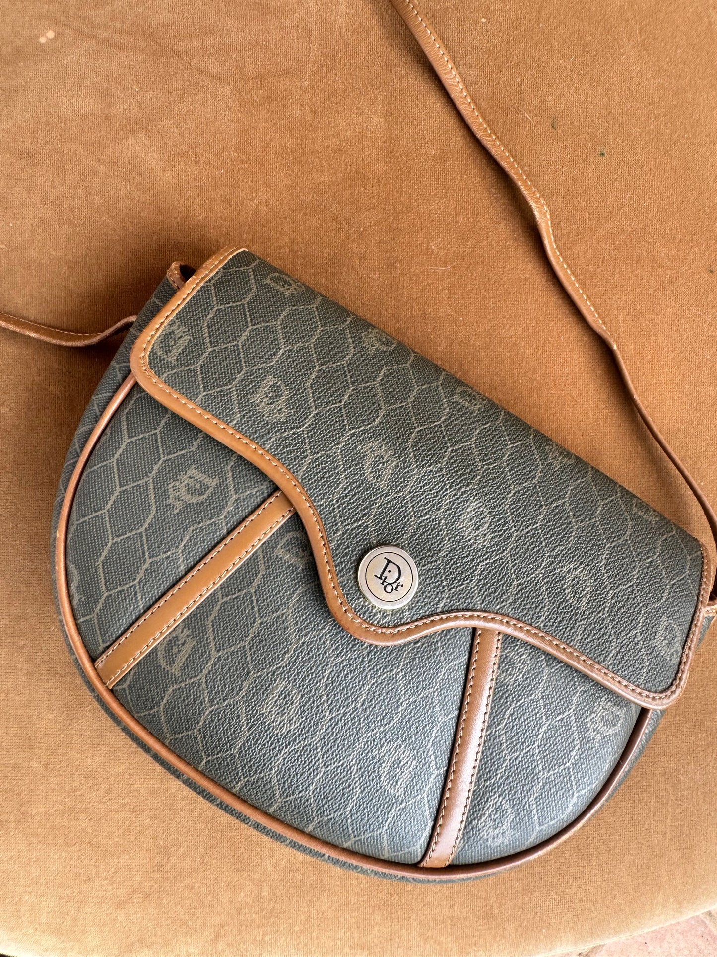 Vintage Christian Dior Brown Honeycomb Crossbody Bag