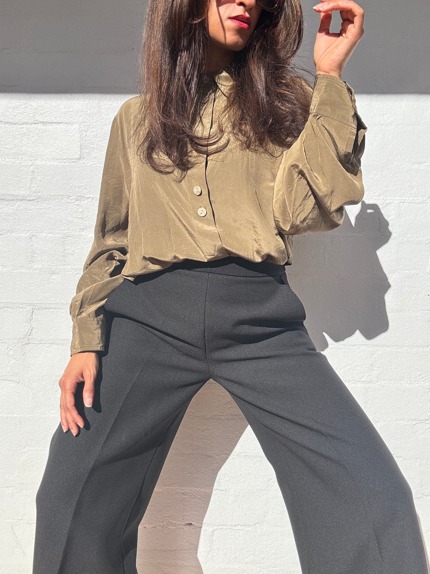 Vintage Olive Green Silk Shirt