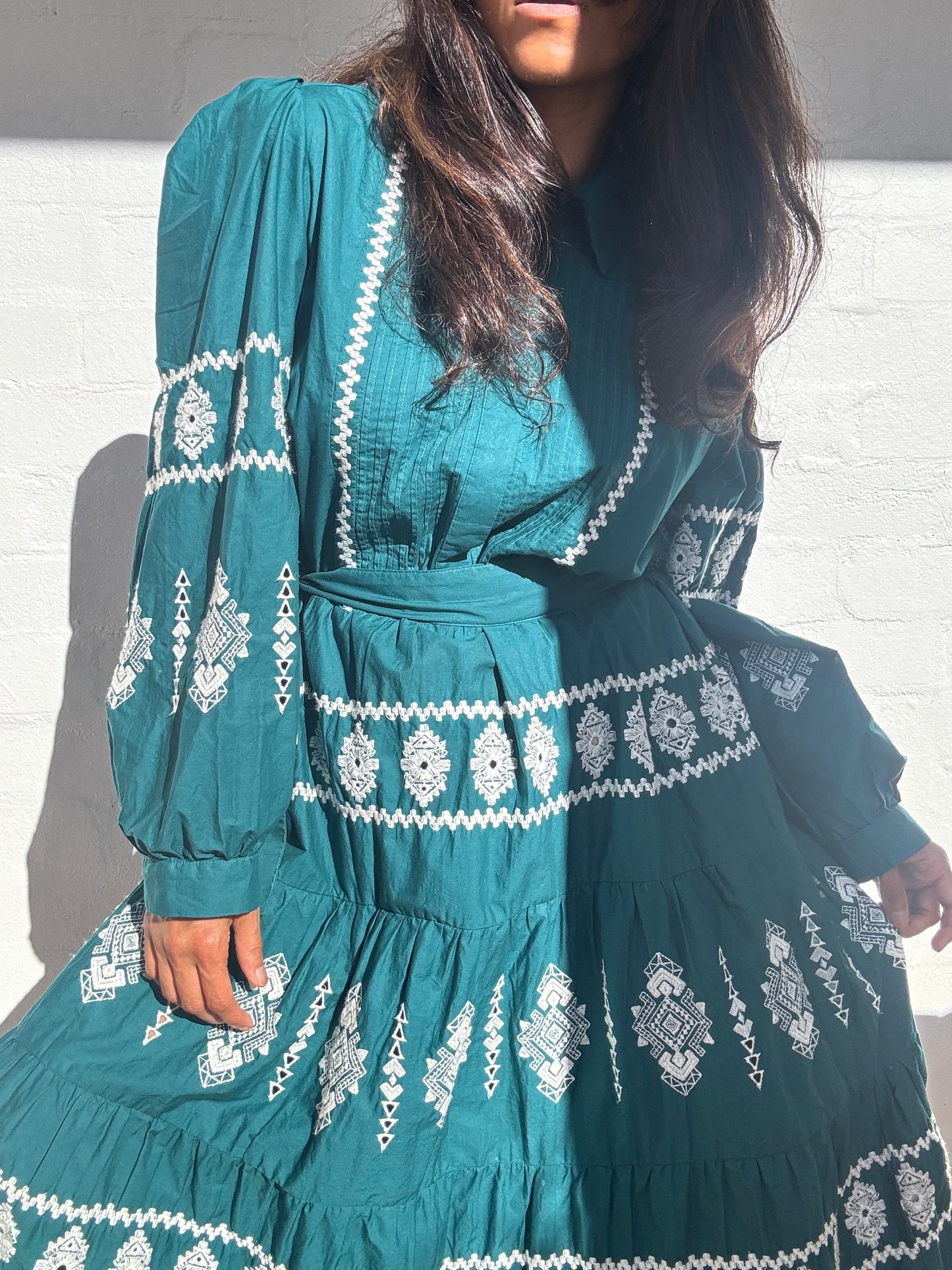 Embroidered Maxi Dress - Bottle Green