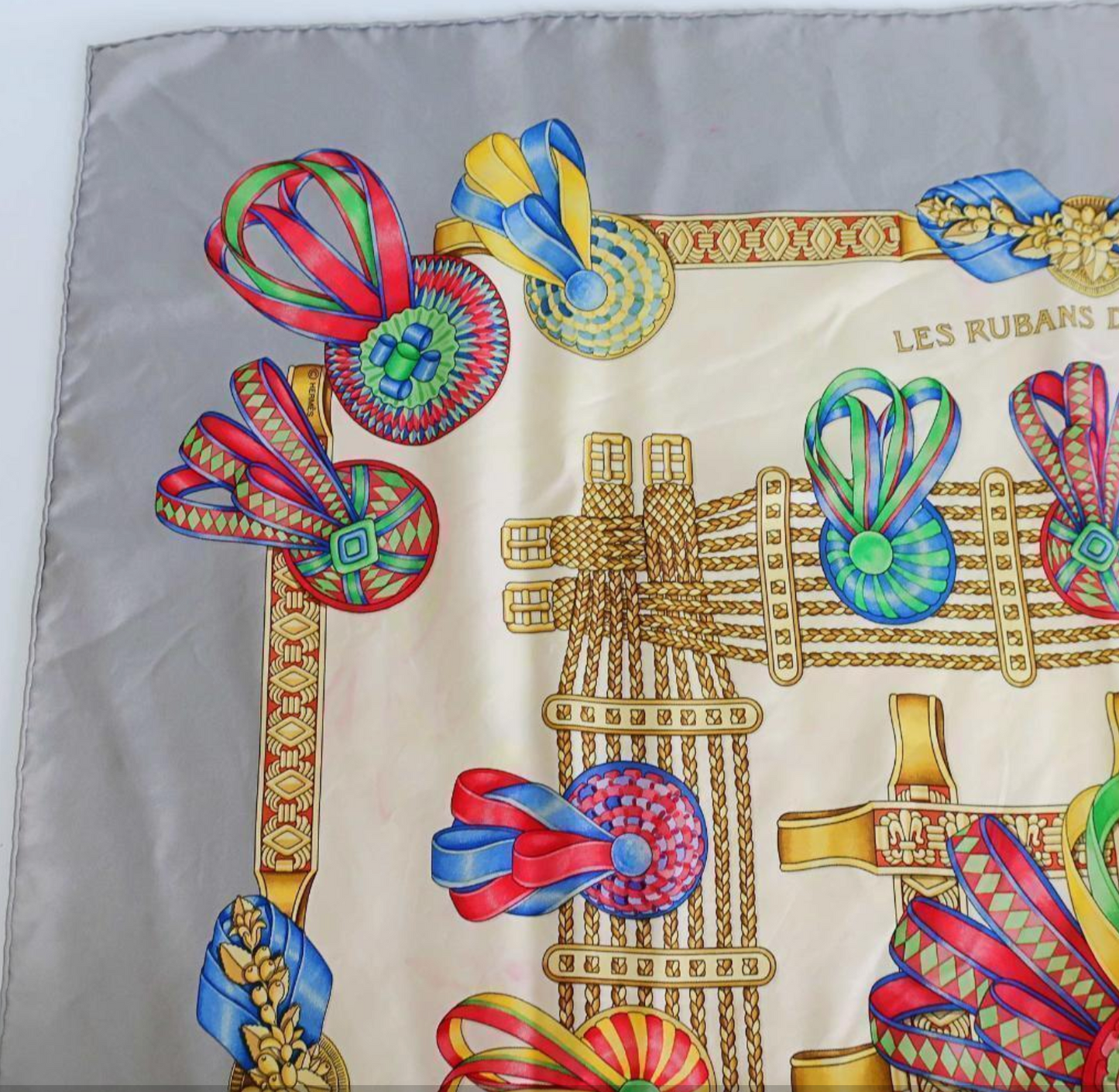 Vintage Hermes Silk Scarf With Box & Bag