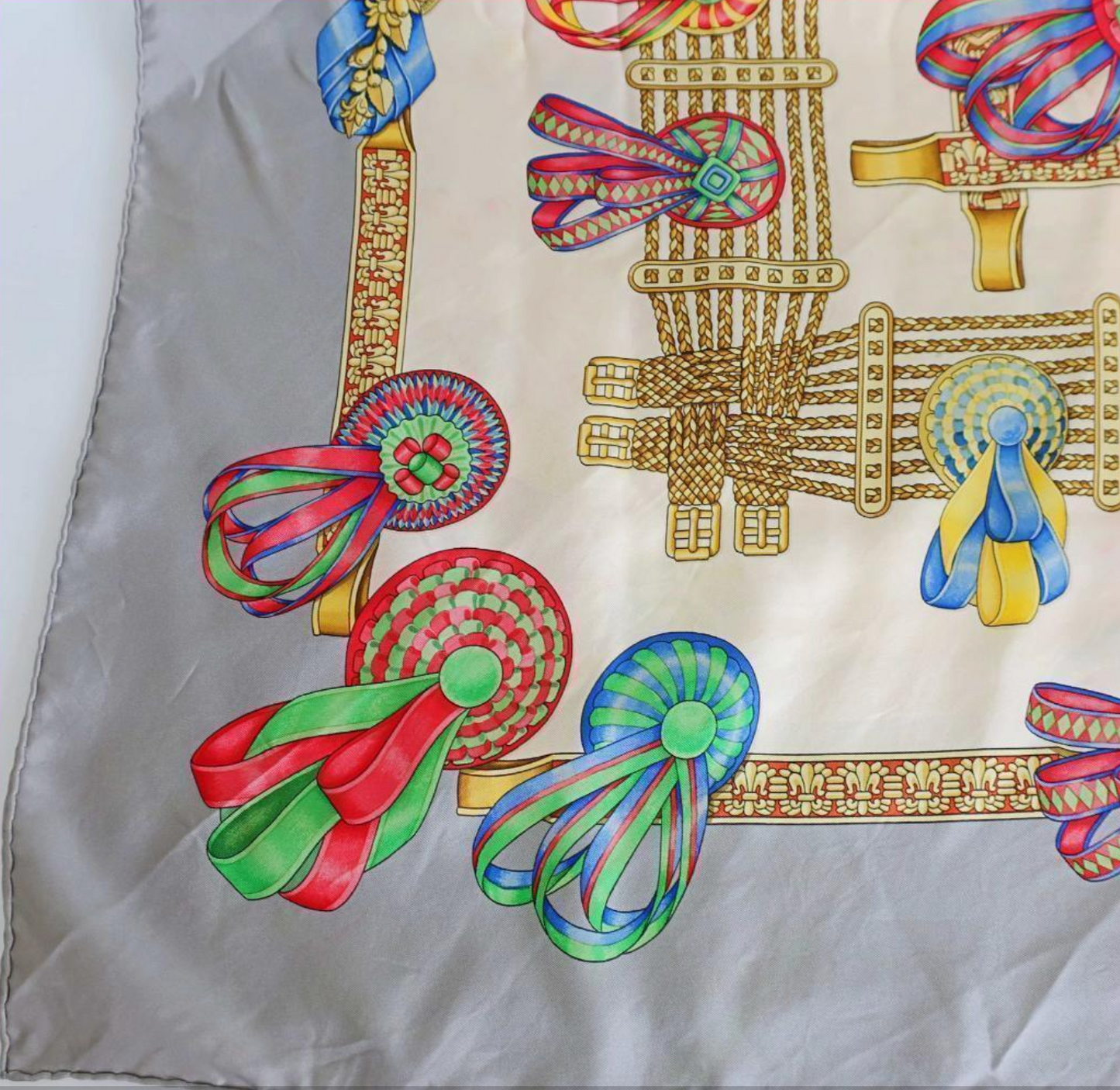 Vintage Hermes Silk Scarf With Box & Bag