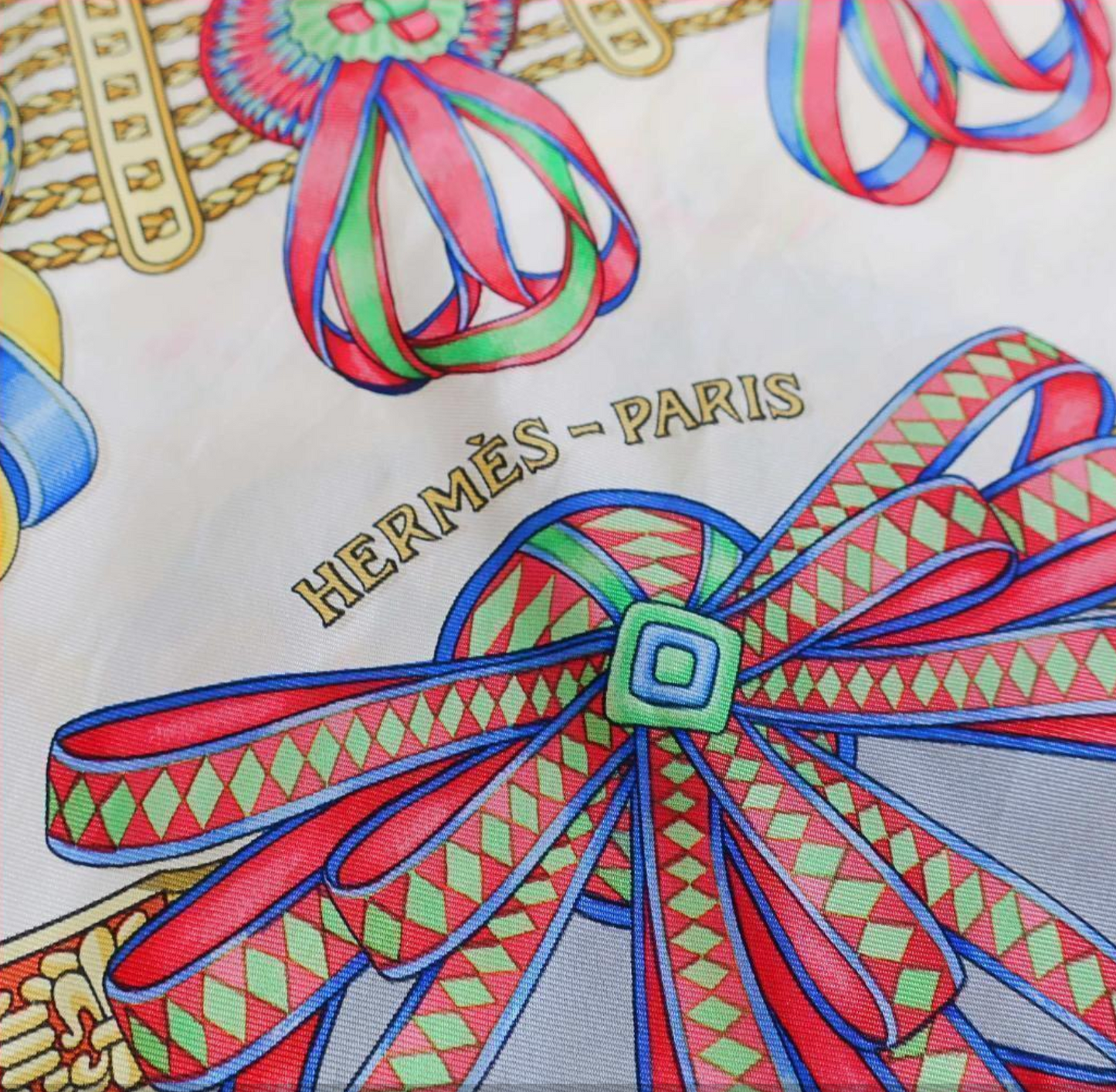 Vintage Hermes Silk Scarf With Box & Bag